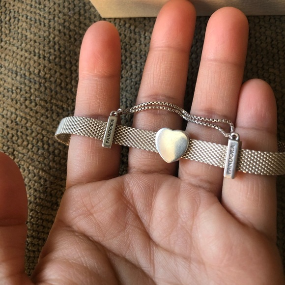 PANDORA Reflection Bracelet w/ Heart & Safety Chain Clip Charm Size: 6.3 " - Picture 12 of 12
